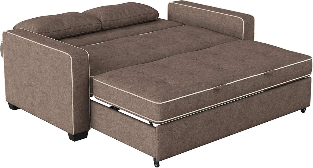 Serta Ainsley 72.6' Convertible Sleeper Sofa, Queen Size, Dreamcoil Comfort, Soft Woven Fabric, Java