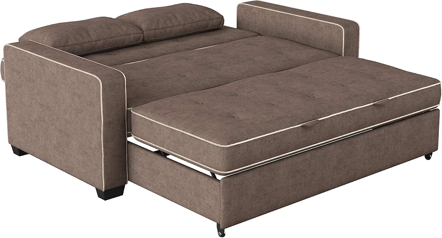 Serta Ainsley 72.6' Convertible Sleeper Sofa, Queen Size, Dreamcoil Comfort, Soft Woven Fabric, Java