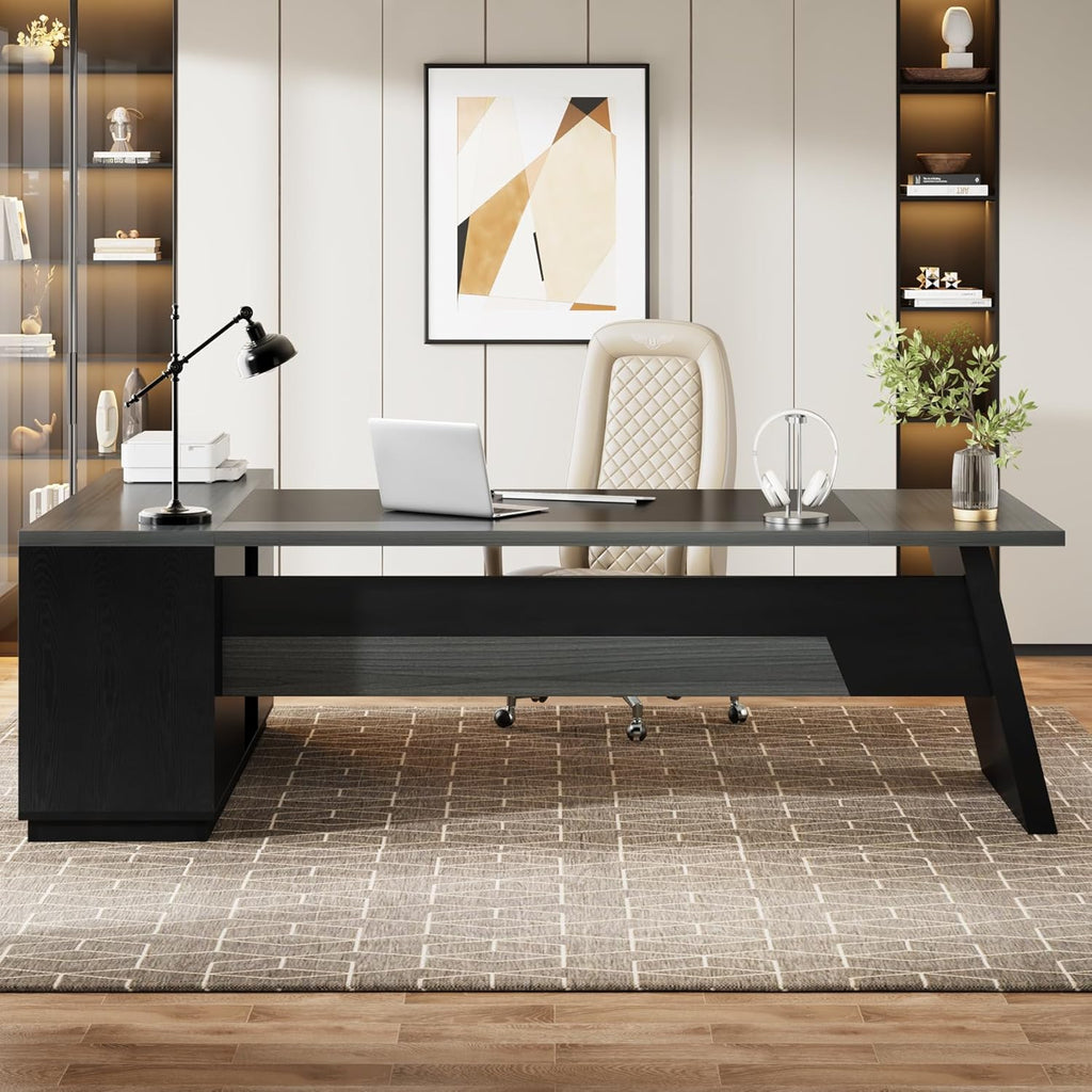 Tribesigns L-Shaped Executive Desk, 78-Inch Modern Office Desk with Drawers and Lateral File Cabinet, Large Bussiness Furniture with Storage Shelves, Workstation for Home Office (Grey + Black)