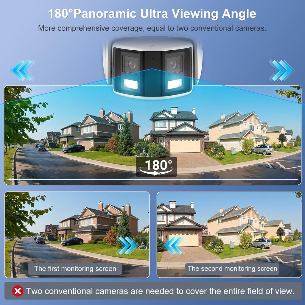 Anpviz 4K/8MP PoE Dual Lens Security Camera Outdoor 180 Degree Wide Angle,180° Panoramic IP Wired Camera with Human/Vehicle Detection, Two-Way Talk, Built-in Micro SD Card Slot, IP67Metal（H Series）