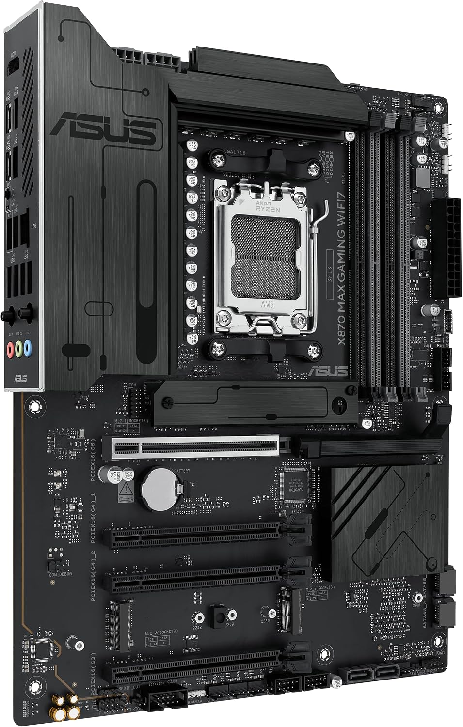 ASUS X870 MAX Gaming WIFI7 AMD AM5 ATX Motherboard, 12+2+1 80A DrMOS, DDR5, PCIe 5.0 x16 Q-Release, 3X M.2, Wi-Fi 7 Q-Antenna, 2.5Gb LAN, USB4® Type-C®, USB-C® 20Gbps, BIOS Flashback™, Aura Sync
