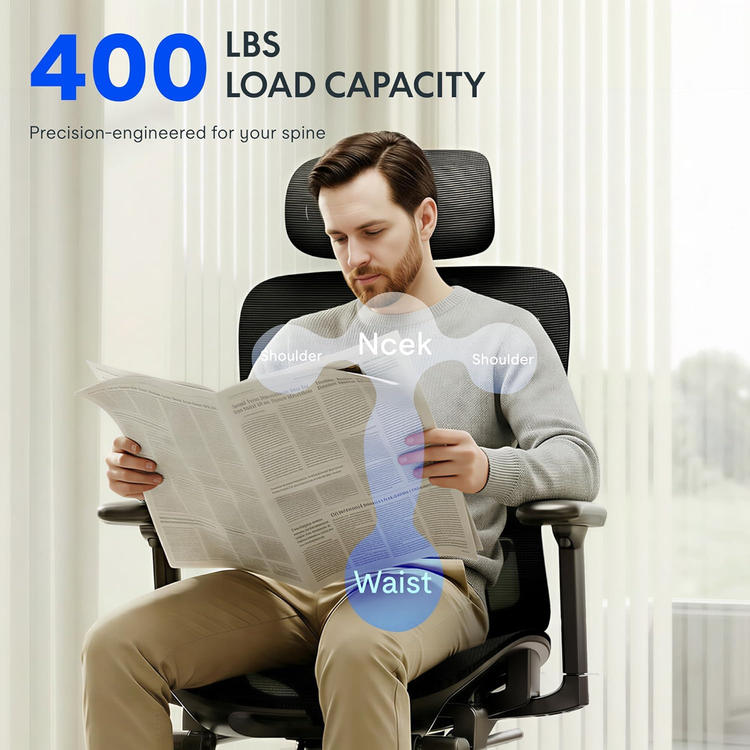 FLEXISPOT ErgoX Premium Ergonomic Office Chair with Footrest - Adjustable 3D Armrests, Dynamic Lumbar Support, Recline & Tilt Function, Mesh Seat, for Home & Office Use, Blue