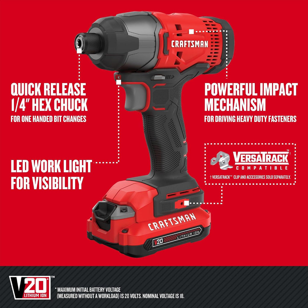 CRAFTSMAN V20 Cordless 4-Tool Power Tool Combo Kit with 2 Batteries and Charger (CMCK400D2)