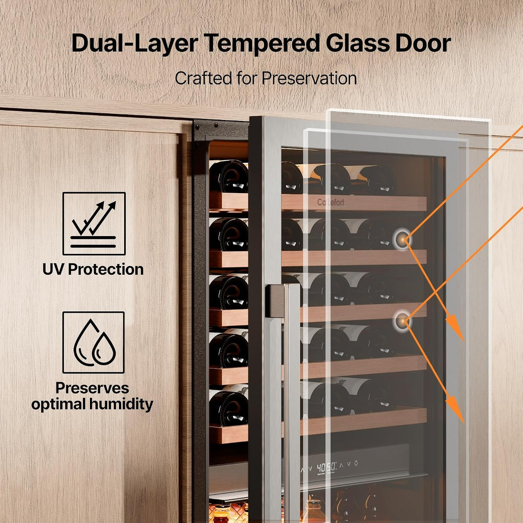 Ca'Lefort 24 Inch Wine & Beverage Refrigerator - 112 Can + 40 Bottle Dual Zone 34-65°F Cooler, 7 Adjustable Shelves & 3 LED Lights, Energy Star Certified Built-in/Freestanding for Home/Bar/Kitchen