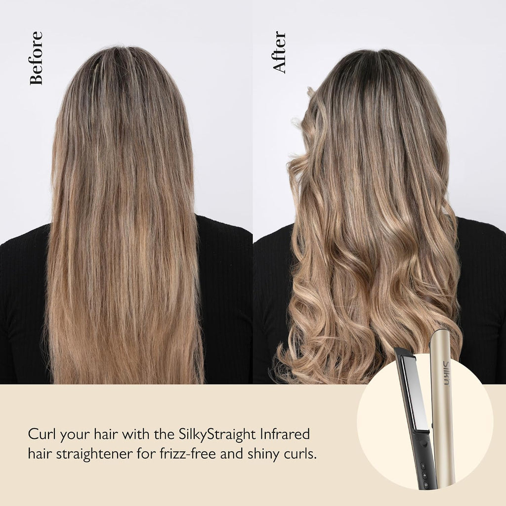 Silk'n SilkyStraight Hair Straightener & Curler 2 in 1, Professional 1' Titanium Flat Iron with Infrared & Ionic Tech, Floating Plates, 12 Settings 240–450°F, 15-Sec Heat-Up, Dual Voltage