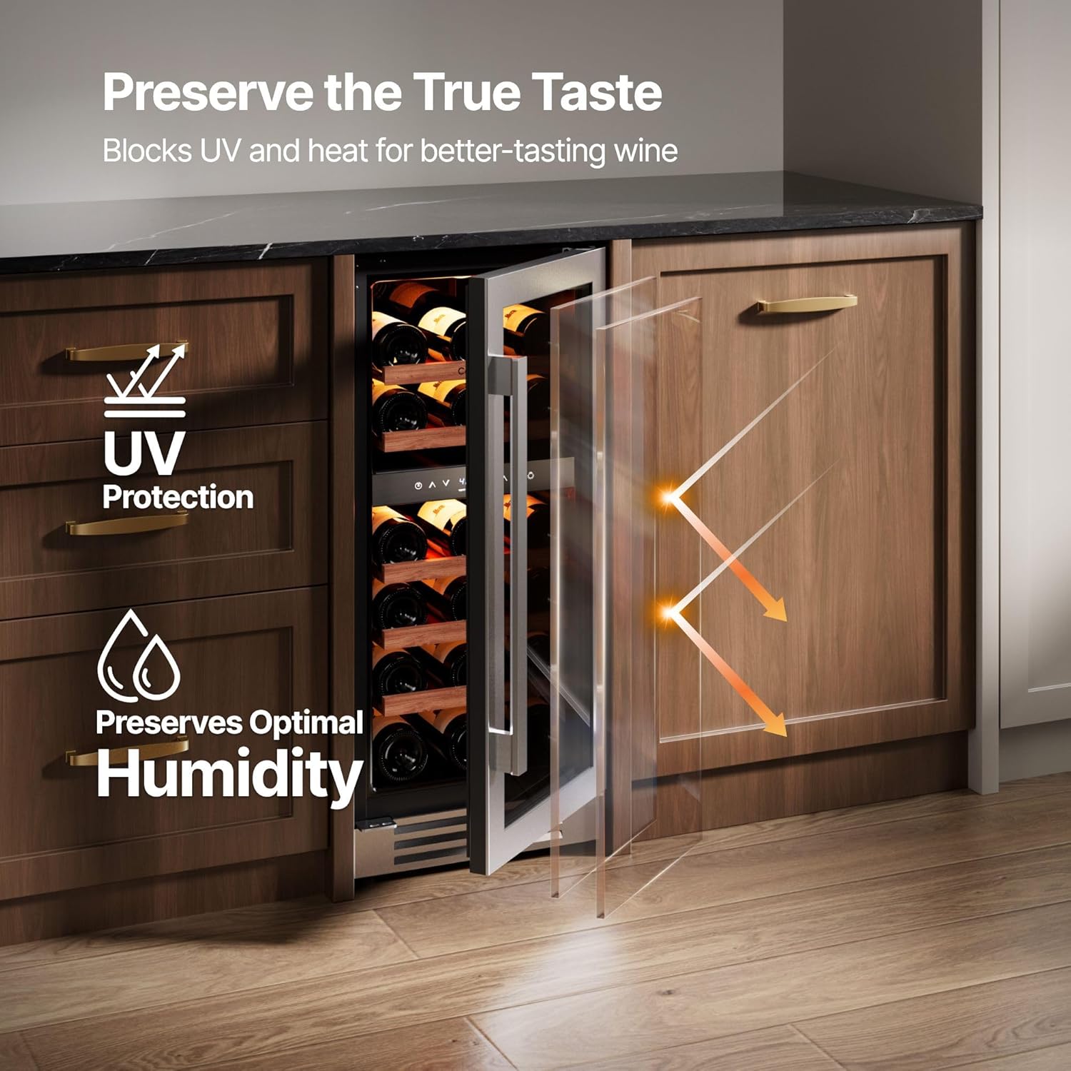 Ca'Lefort 15 Inch Wine Fridge, 28 Bottles Dual Zone 40-65°F Wine Cooler, Adjustable Shelves & 3 LED Light, Wine Refrigerator with Glass Door, Built-in Under Counter Freestanding for Home/Kitchen/Bar