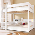 Queen Over Queen Bunk Bed with Storage Shelves and USB Ports,Solid Pine Wood Space-Saving Design for Kids/Adults (White-Q)