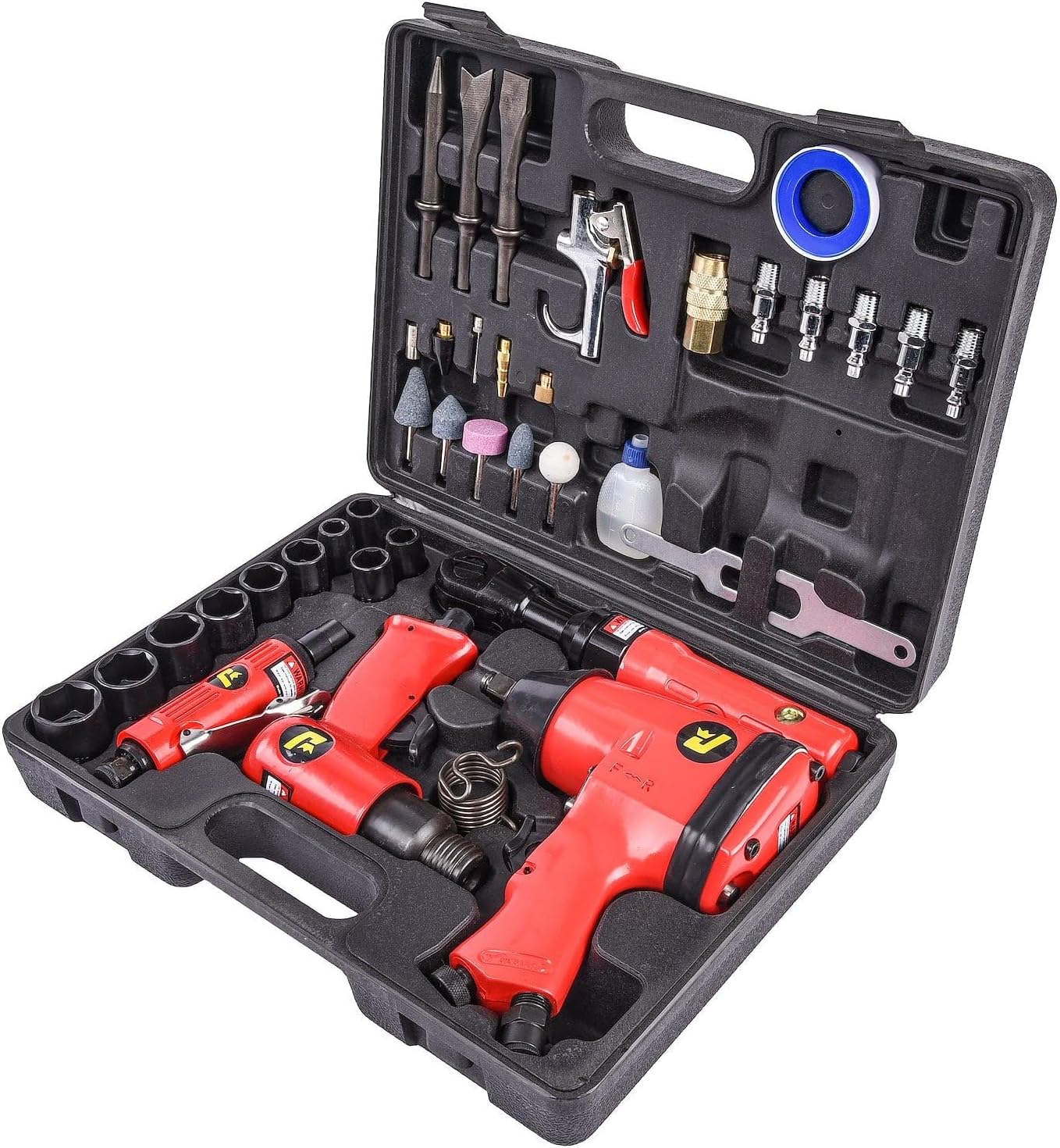 JEGS 81151 Air Tool Kit Includes Impact Wrench Ratchet Wrench Hammer Die Grinder