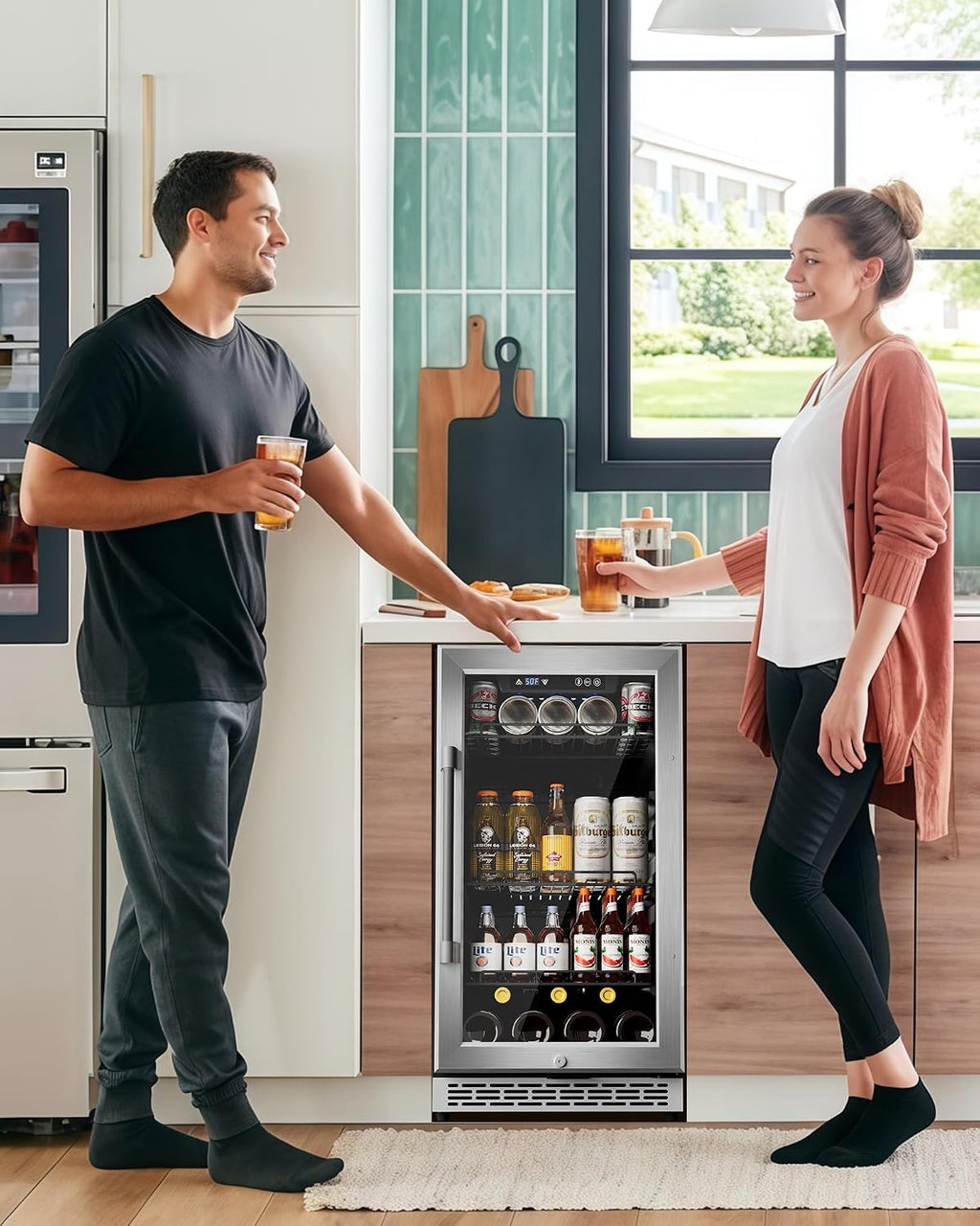 18 inch Glass Door Beverage Refrigerator – 160 Can Mini Fridge for Wine, Beer, Soda, Ideal for Home, Office, or Bar, Under Counter Built-In Design