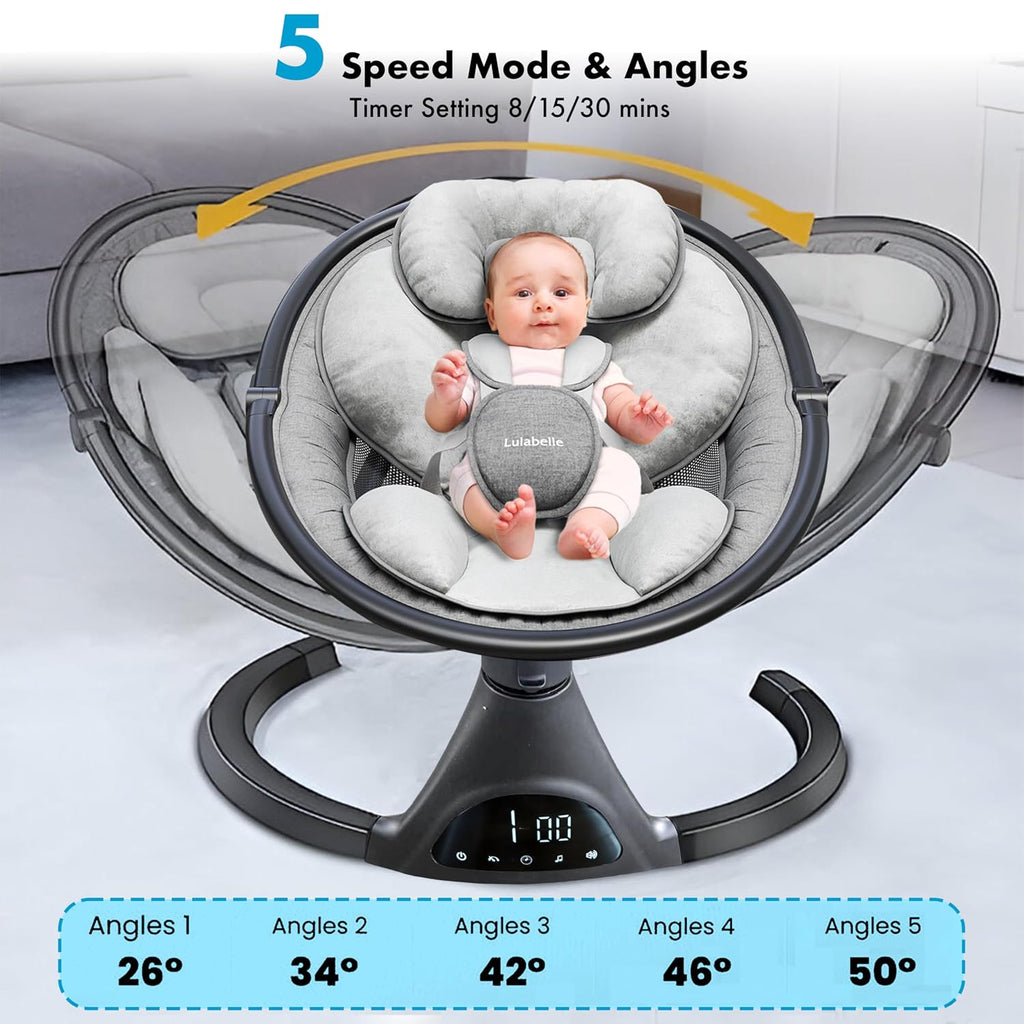 Lulabelle Baby Swings for Infants, 3-in-1 Infant Swing, 5 Sway Speeds | 10 Preset Lullabies & Bluetooth, Portable Newborn Swing for Home or Travel | Electric Baby Swing with Adjustable Height
