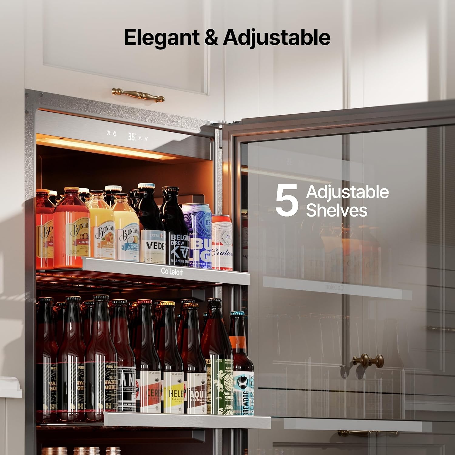 Ca'Lefort Beverage Refrigerator Cooler - 24 Inch Beverage Fridge 238 Can with Glass Door, Built-in or Freestanding Refrigerator with 3 Color LED, Drink Cooler for Soda Beer or Wine (Right-Hinged)