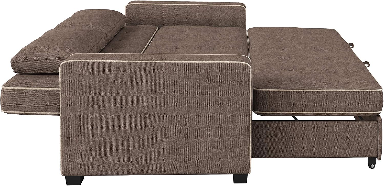 Serta Ainsley 72.6' Convertible Sleeper Sofa, Queen Size, Dreamcoil Comfort, Soft Woven Fabric, Java