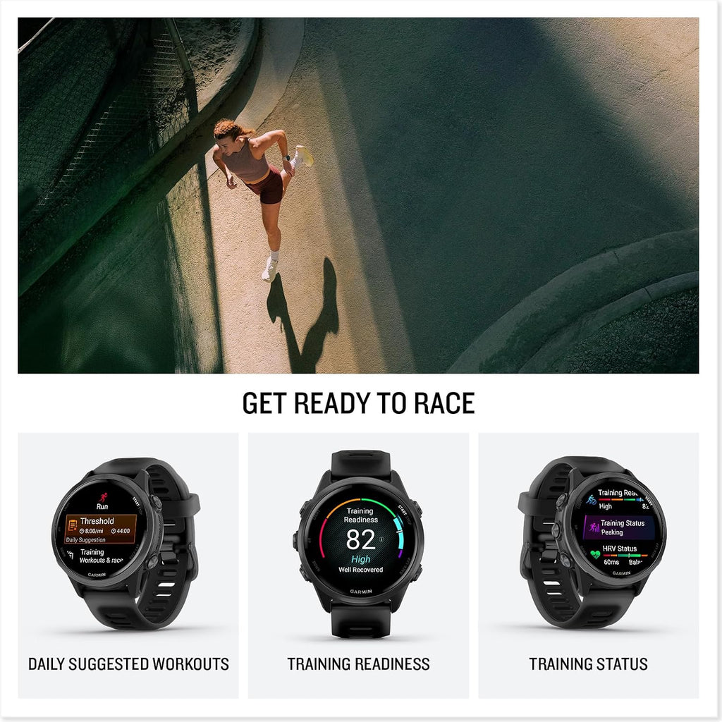 PlayBetter Garmin Forerunner 570 (42 mm, Slate Gray/Translucent Black) Running GPS Smartwatch - AMOLED Display, Training & Recovery - Bundle Portable Charger & HD Screen Protectors