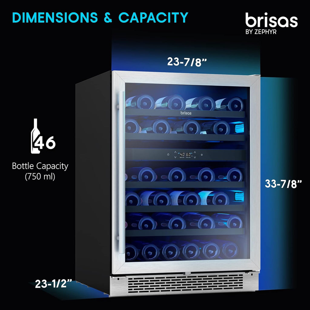 Zephyr BWN24C02AG Brisas 24 Inch Wide 46 Bottle Capacity Built-In or Freestanding Wine Cooler with Dual-Pane Door - Stainless Steel