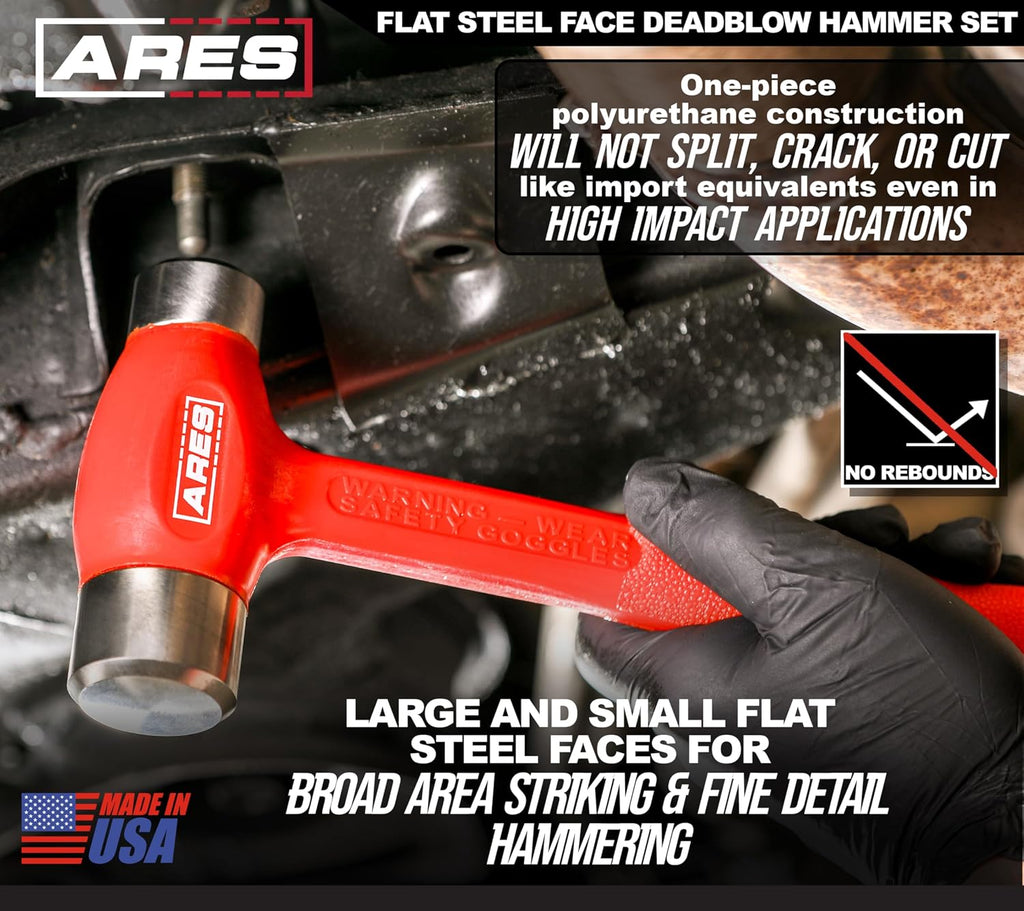 ARES 4131033 – 2-Piece Flat Steel Face Deadblow Hammer Set - 36oz and 43oz Hammers - Steel Shot-Filled Head for Greater Accuracy and Striking Force – Flat Steel Ends for Precise, Powerful Force