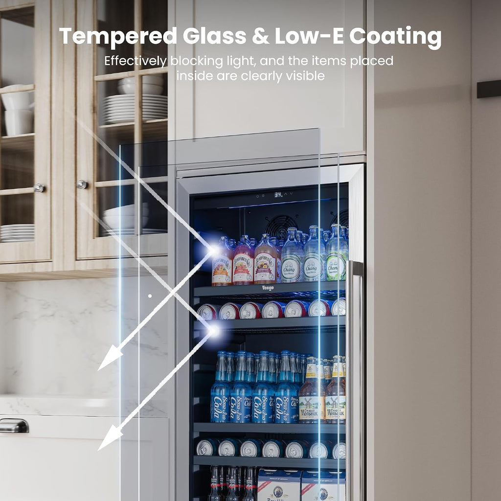Yeego Beverage Refrigerator 24 inch - 238 Cans Capacity Beverage Cooler, Upgraded Beverage Fridge Freestanding or Built-In, Drink Cooler for Soda, Water, Beer or Wine - For Kitchen, Bar or Office
