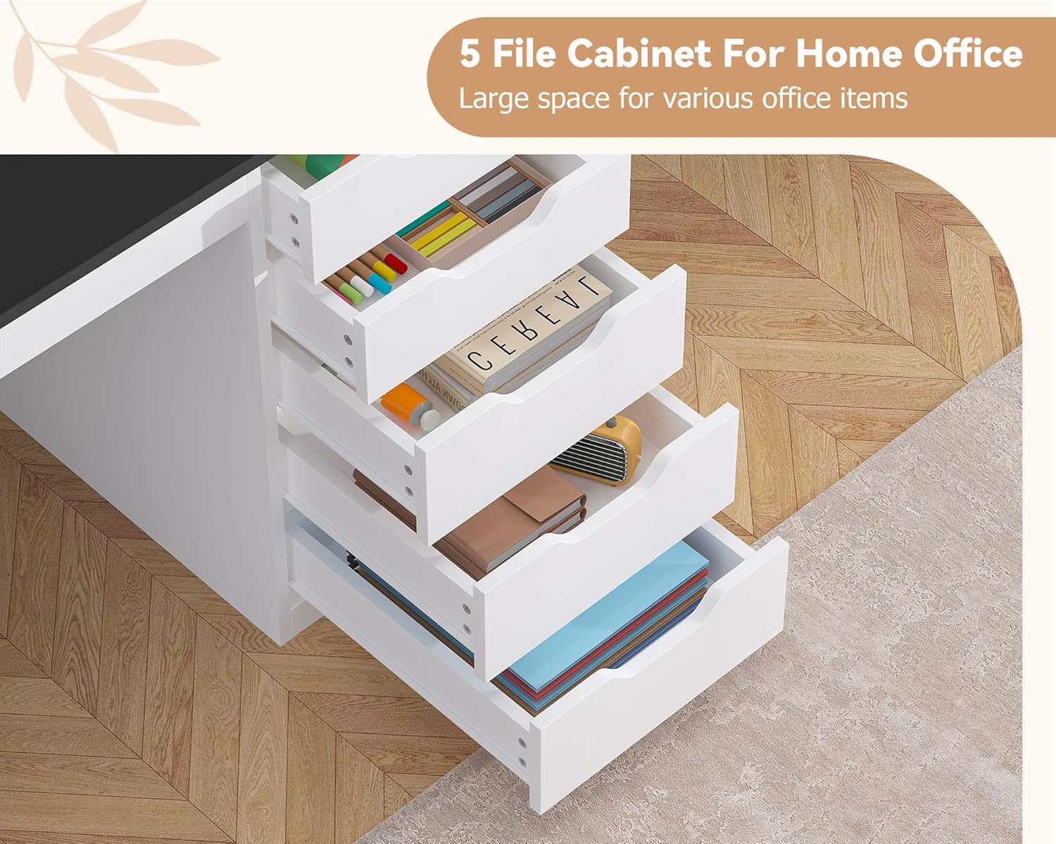 YOMILUVE 2 Person Desk with 5 Drawers and Power Outlets, 78.7 Inch Long Computer Desk with Storage File Cabinet, Two Person Home Office Double Desk with Storage, Black and White