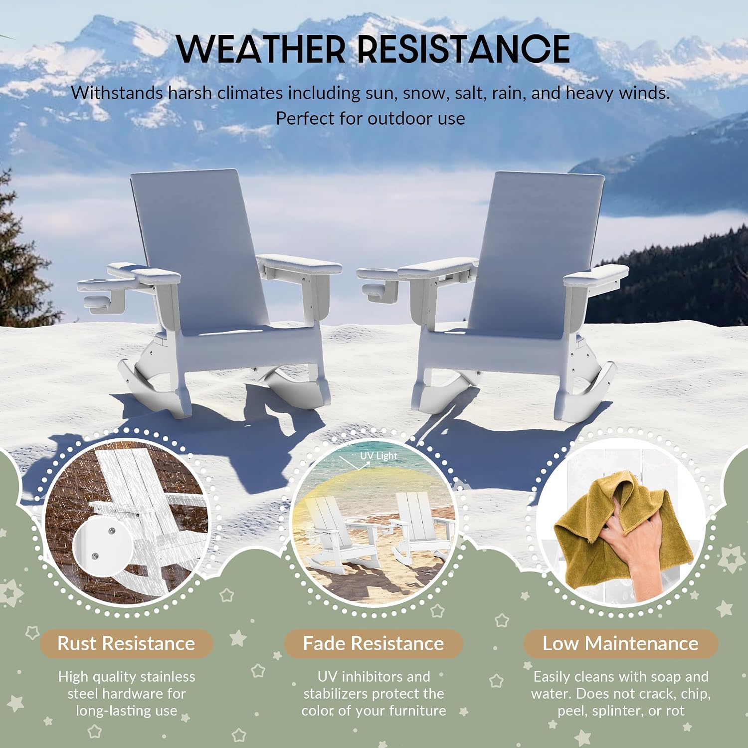 WestinTrends Ashore Outdoor HDPE Plastic Preschool Toddler Modern Adirondack Rocking Chairs (Set of 2), White