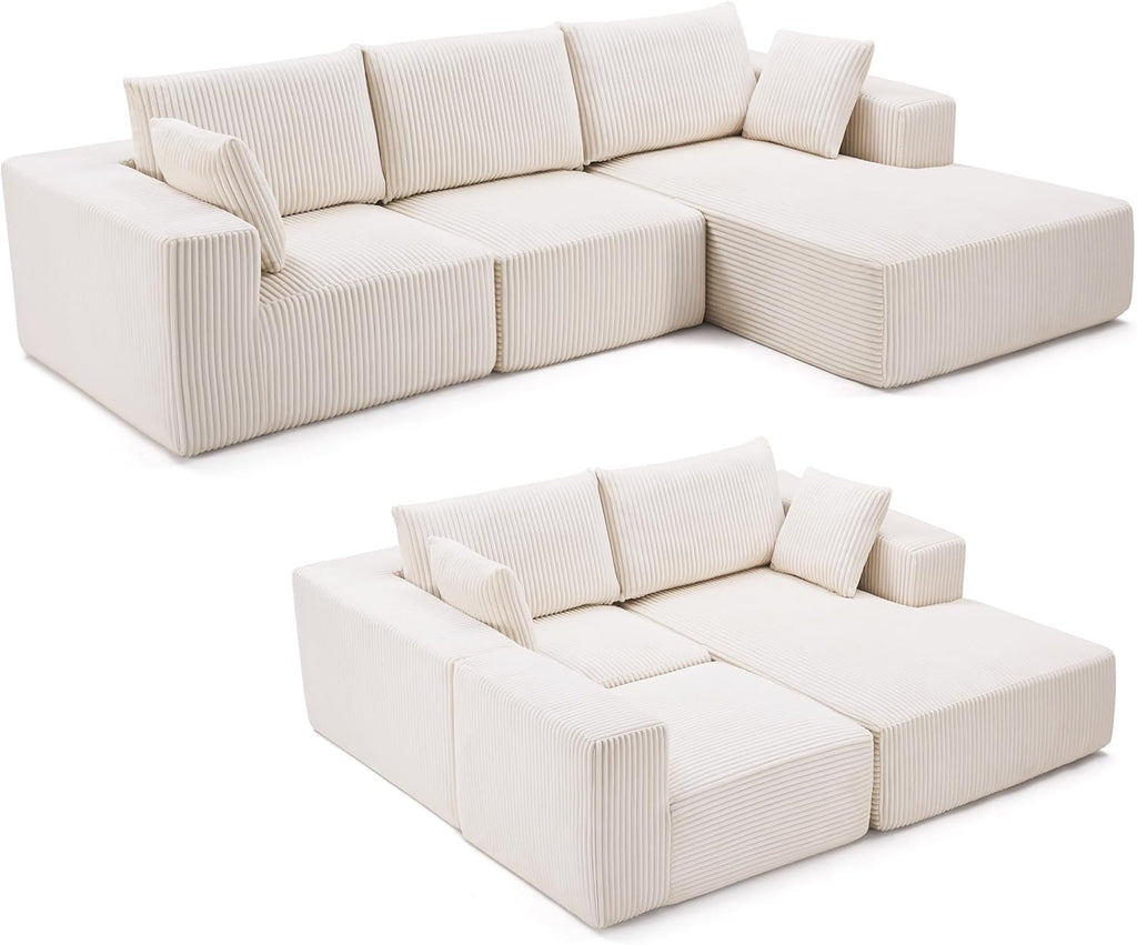 Weture 108' Modular Sectional Sofa, Cloud Sectional Couch with Deep Seat, Modern Modular L-Shape Sofa with Chaise,Upholstered Boneless Couches for Living Room (Corduroy, Beige)