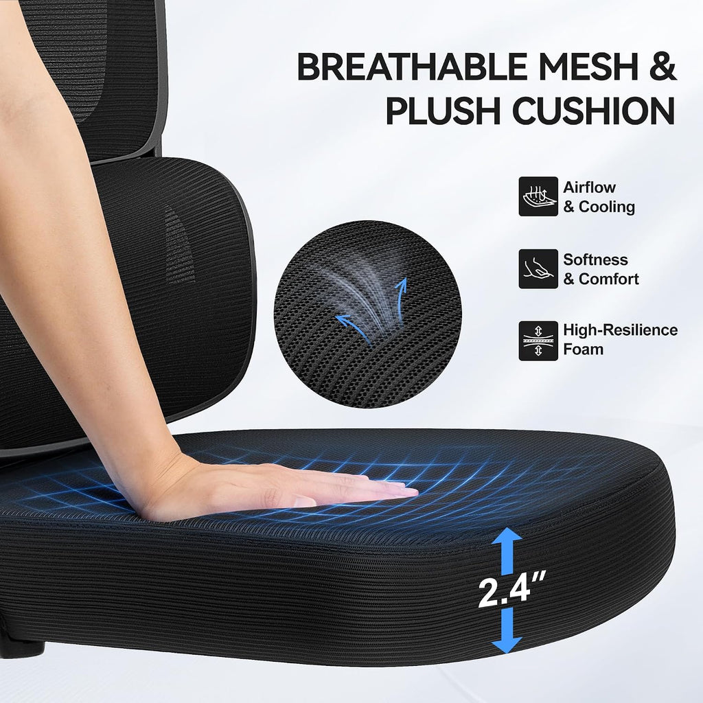 ALLGOD Ergonomic Office Chair, Mesh Desk Chair with Lumbar Support, High Back Home Office Chair with Adjustable Headrest and Flip-Up Arms, Comfortable Computer Chair, Thick Cushion, Black-2 Pack