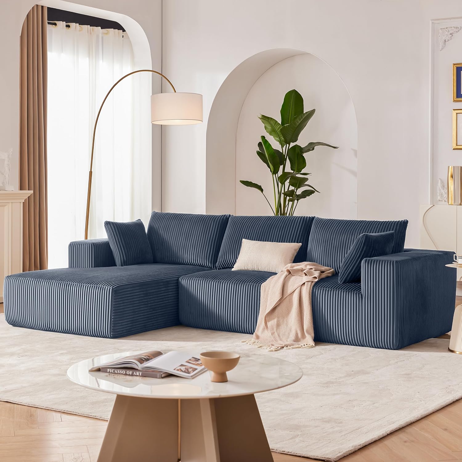 108' Modular Sectional Sofa, Cloud Sectional Couch with Deep Seat, Boneless Couches for Living Room Bedroom, Modern Modular L-Shape Sofa Couch with Chaise (Blue, Left Facing Chaise)
