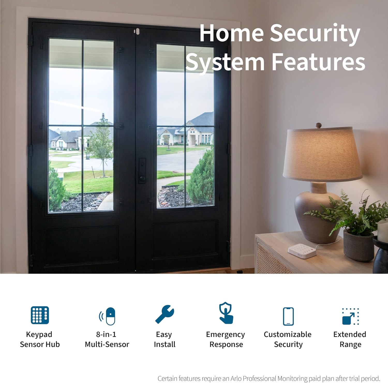 Home Security System - Wired Keypad Sensor Hub, (2) 8-in-1 Sensors, 24/7 Professional Monitoring + Indoor 2K (1 Cam + Outdoor 2K (1 cam) Bundle - No Contract Required, Alarm System for Home Security