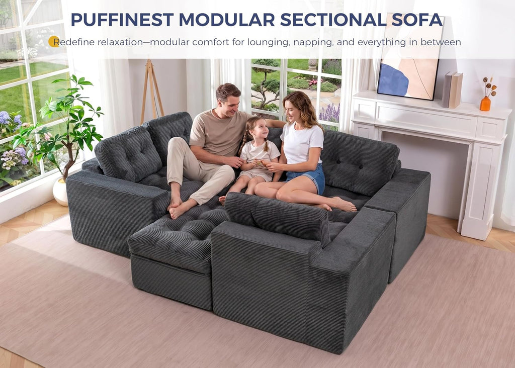 MAXYOYO Modular Sectional Sofa with Ottoman and Loveseat, Cloud Boneless Couch with Layered Cushion, Flexible Module Combination Sofa for Living Room, No Assembly Required,Dark Grey
