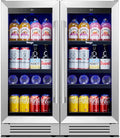 Yeego Beverage-Refrigerator,15 Inch Beverage Cooler 2PCS Small Wine Fridge Built-in or Freestanding with Auto Defrost, Mini Fridge with Glass Door for Bottles and Cans Beer/Soda/Water/Wine