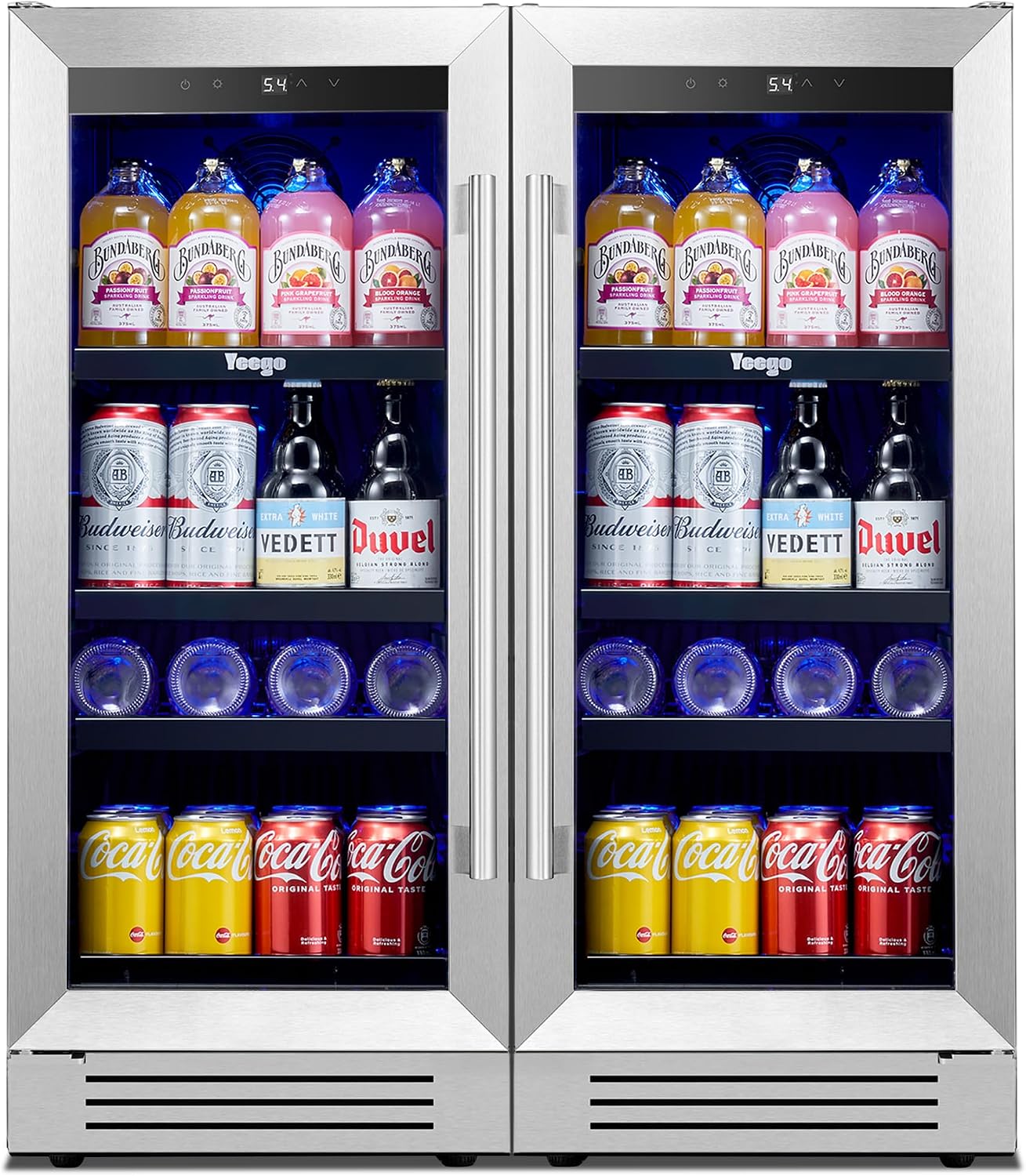 Yeego Beverage-Refrigerator,15 Inch Beverage Cooler 2PCS Small Wine Fridge Built-in or Freestanding with Auto Defrost, Mini Fridge with Glass Door for Bottles and Cans Beer/Soda/Water/Wine