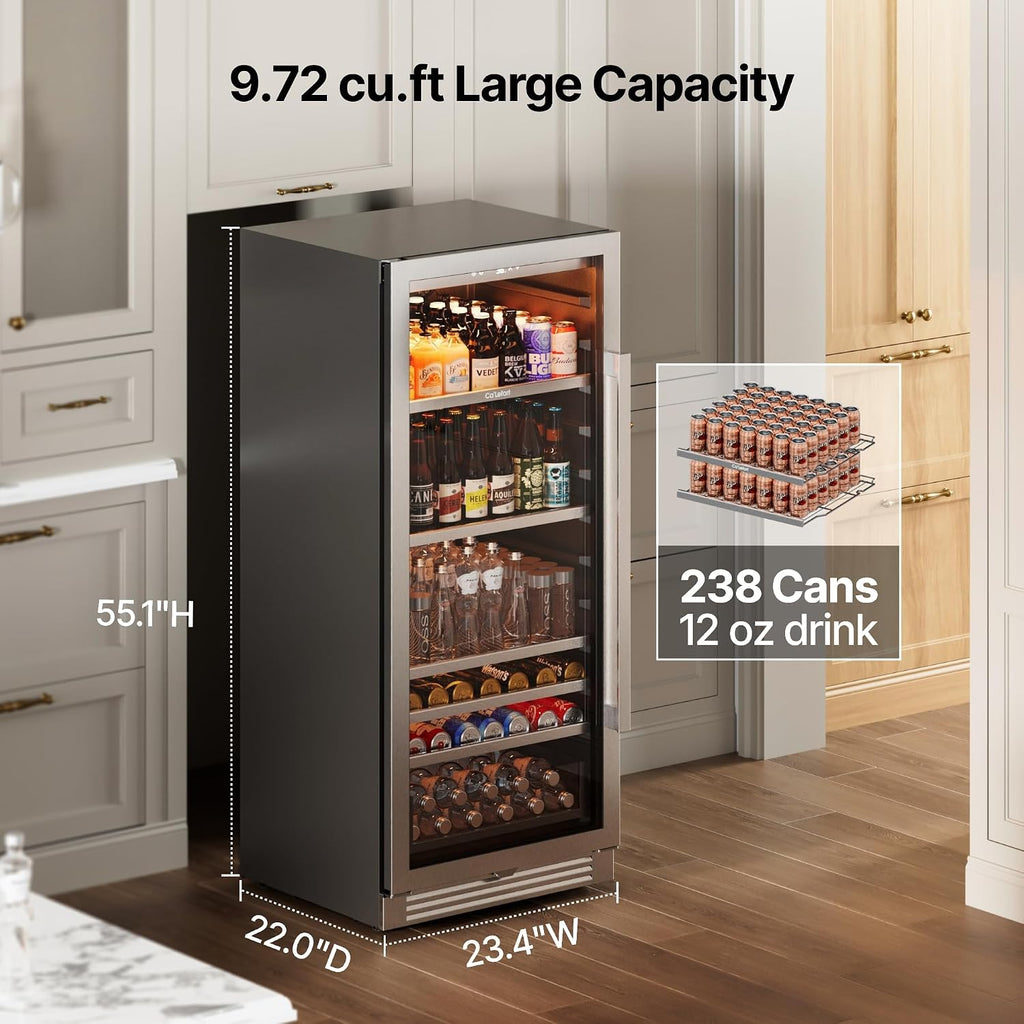 Ca'Lefort Beverage-Refrigerator 24 Inch, Tall Beverage Fridge Cellars Large Bar Drink Cabinet Built-in or Freestanding with Glass Door, Beer Cooler for Bottles and Cans Beer/Soda/Water/Wine