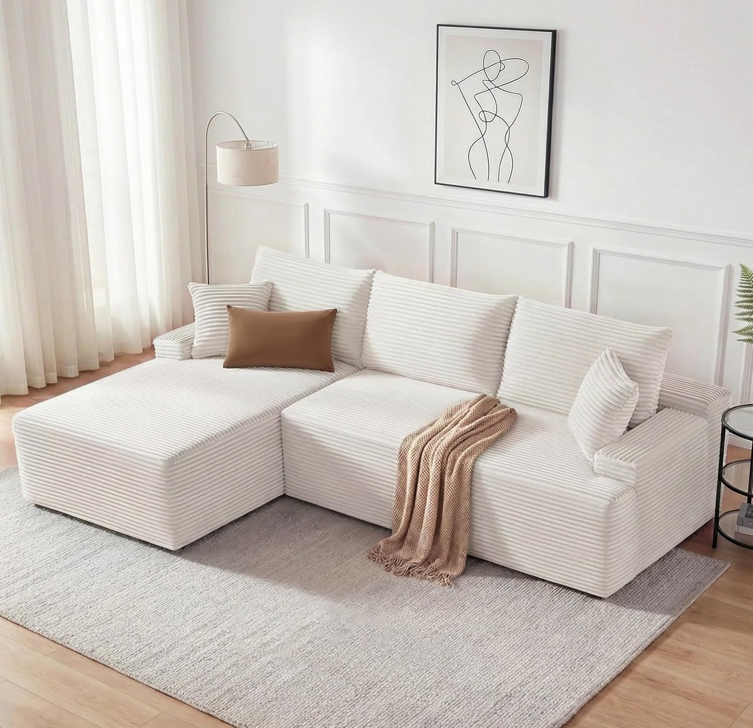 Mangodan Cloud Sectional Sofa, Boneless Couch for Living Room, Modular Sectional Sofa with Deep Seat, Fluffy Comfy Couch with L-Shaped Chaise, No Assembly Required, Beige