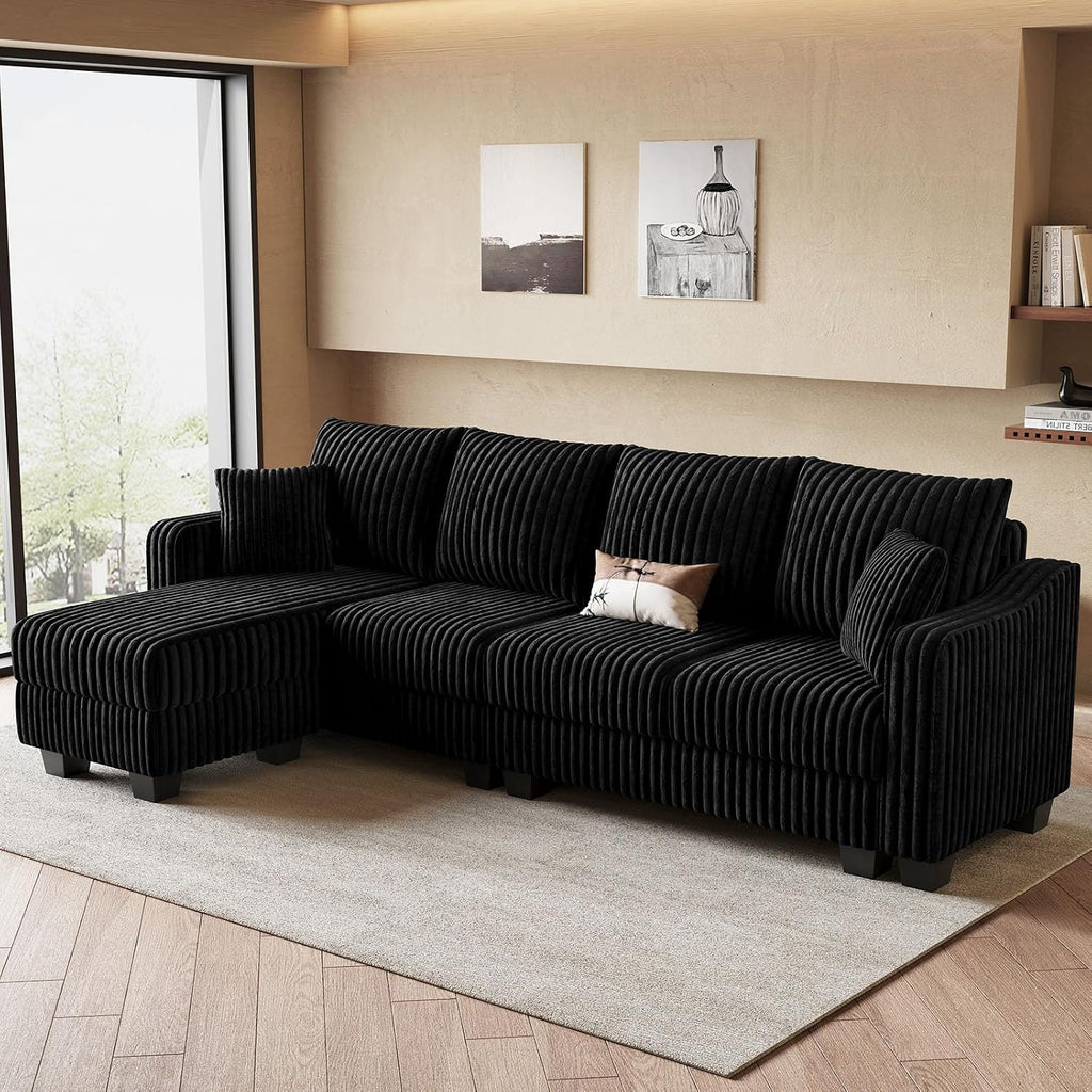 Belffin Sectional Couch with L-Shape Chaise L Shaped Couch with Ottoman Sectional Couches for Living Room Corduroy (Black, L Shaped)