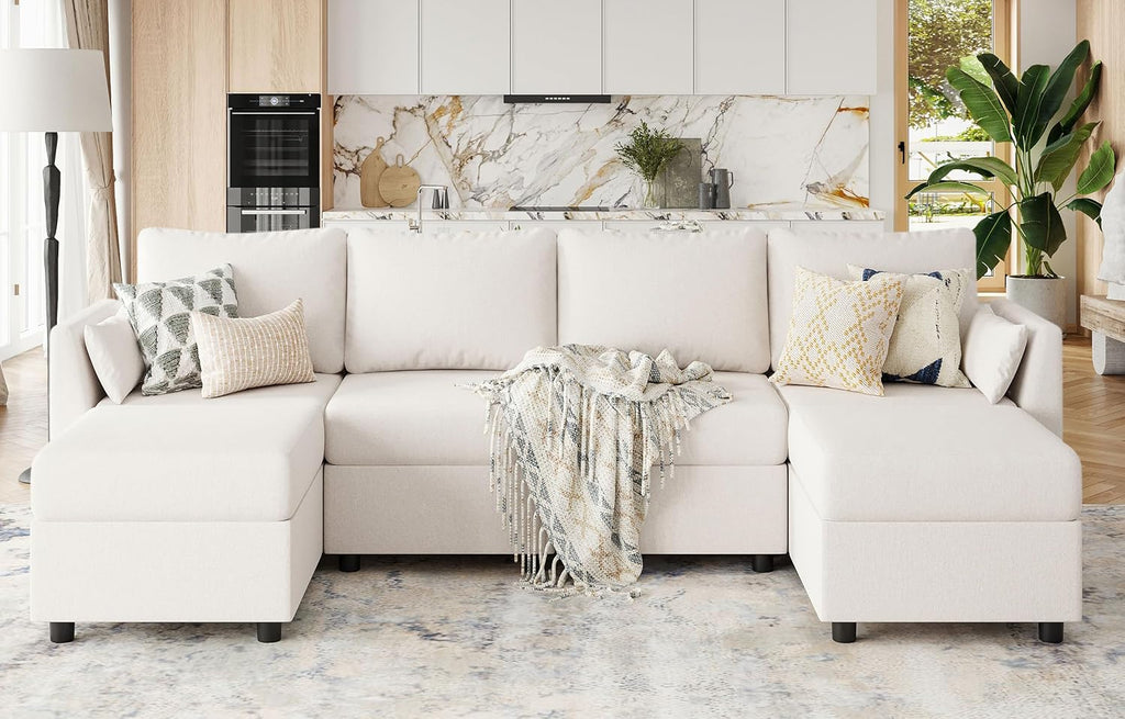 Huatean Home 114.17' Modular Sectional Sofa, 6 Seat Modular Couch with Storage, Memory Foam, Convertible Sectional Couches for Living Room, U Shaped Comfy Modular Sofa with Chaise, Beige