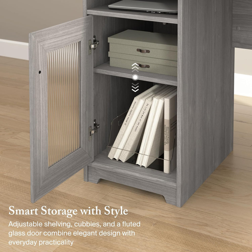 Bush Home Cabot 60W L Shaped Computer Desk with Storage in Modern Gray, 60-inch Corner Table with Drawers for Home Office Workspace