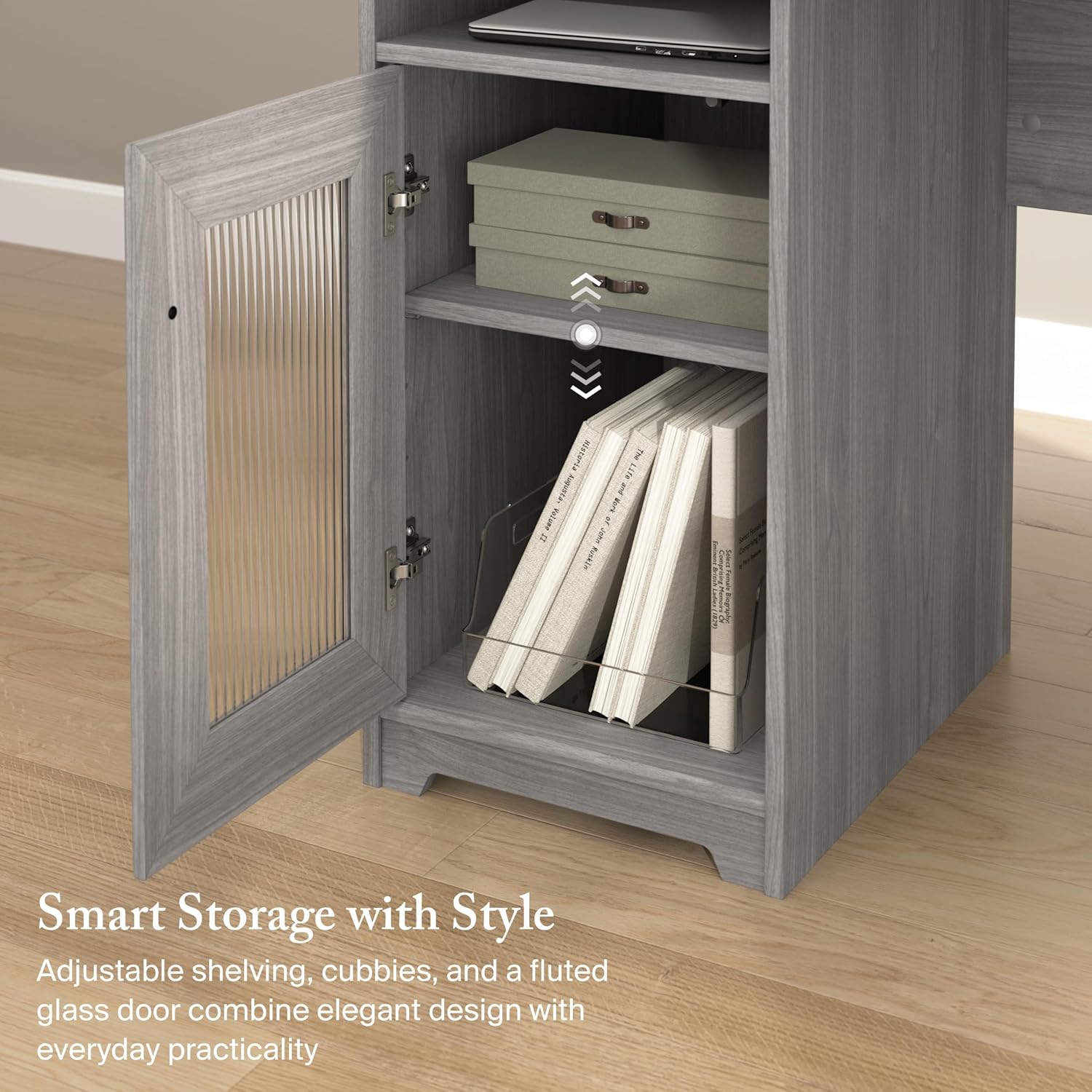 Bush Home Cabot 60W L Shaped Computer Desk with Storage in Modern Gray, 60-inch Corner Table with Drawers for Home Office Workspace