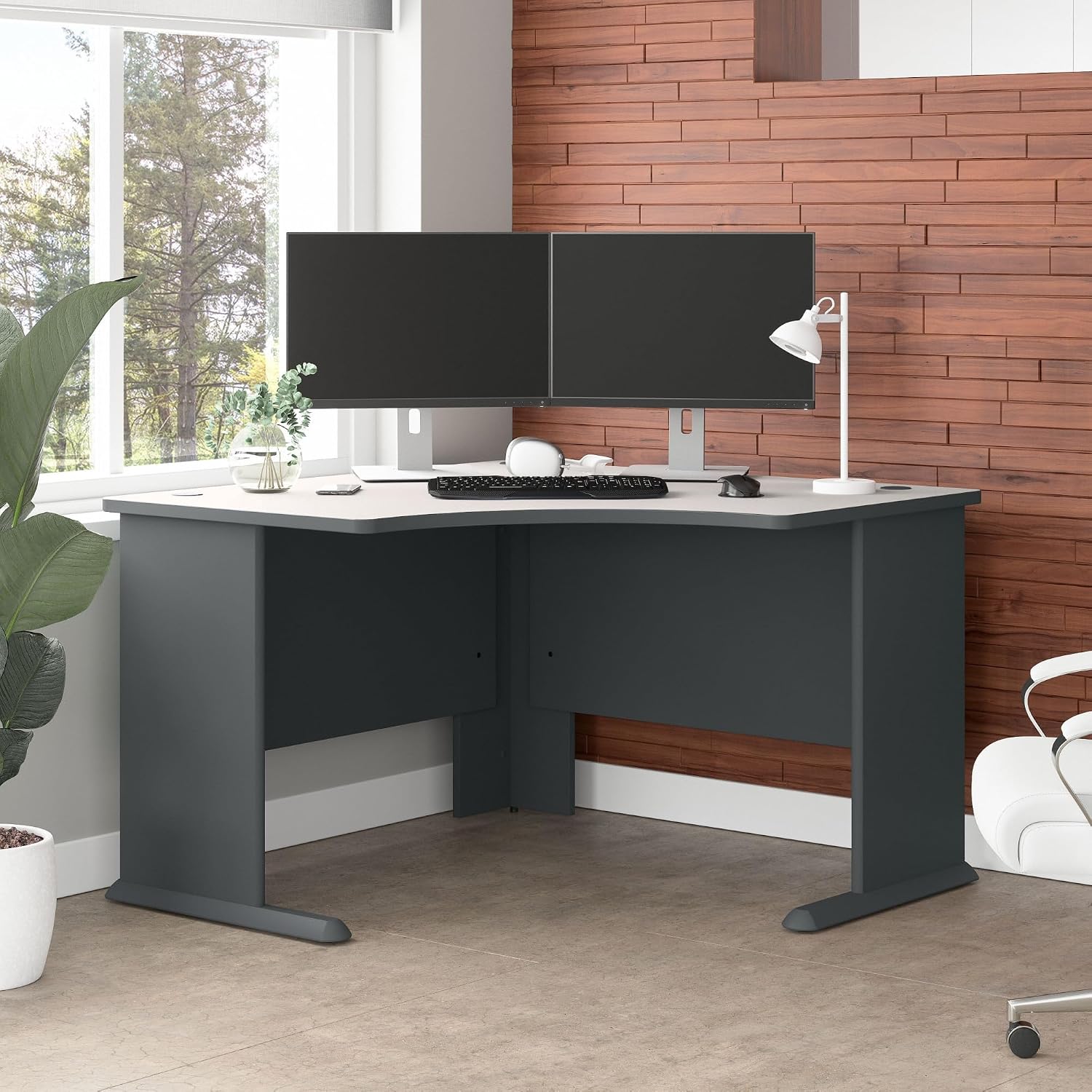 Bush Business Furniture Series A 48W Corner Desk in White Spectrum and Slate, Small Computer Table for Home or Professional Office