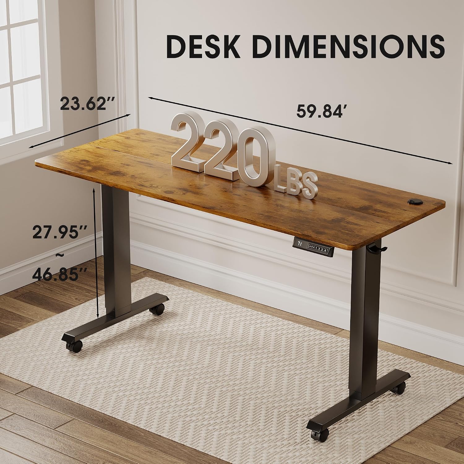 Shahoo Electric Standing Desk 55 Inch, Ergonomic Height Adjustable Table with T-Shaped Metal Bracket Modern Computer Workstations for Home Office, 55 x 24 Inch, Rustic Brown