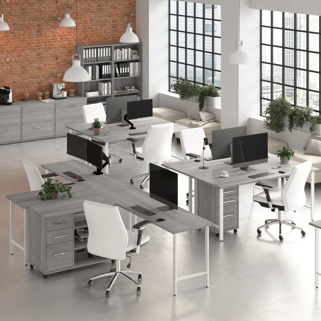 Bush Business Furniture Hustle 60W x 30D L Shaped Computer Desk with Metal Legs in Platinum Gray, Modular Corner Table for Home and Professional Office