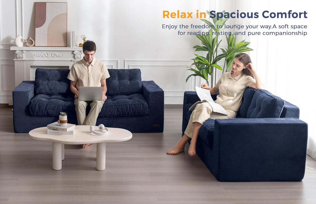 MAXYOYO 3 Seater Couch for Living Room, Boneless Couch with Tufted Cushion & Backrest, Upholstered Floor Sofa, Sofa in A Box, Navy