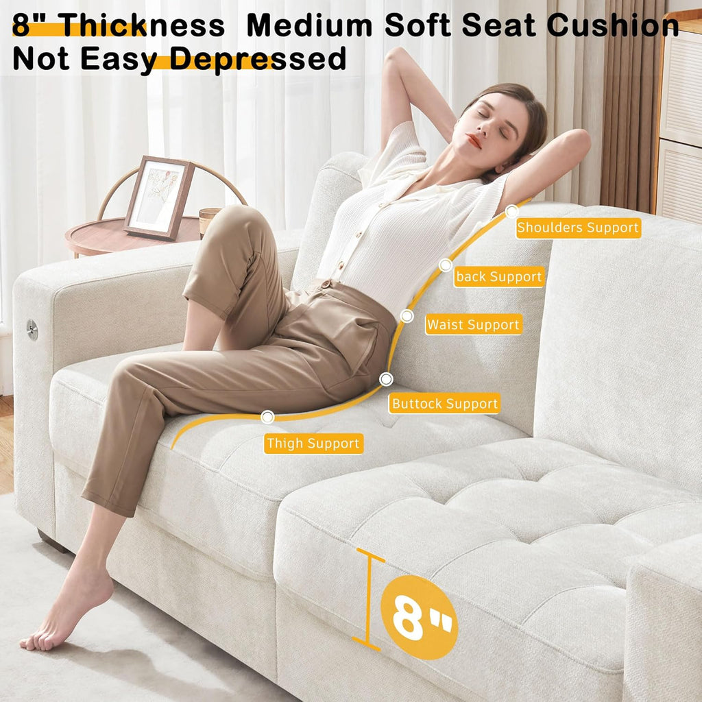 Hanherry 89' Sofa for Living Room, Modern Comfy Sofa with Medium Firm Seat Cushion, Removable Cover,Wide Armrest,USB/Type-C Port,Chenille Fabric Couches for Small Space,Apartment