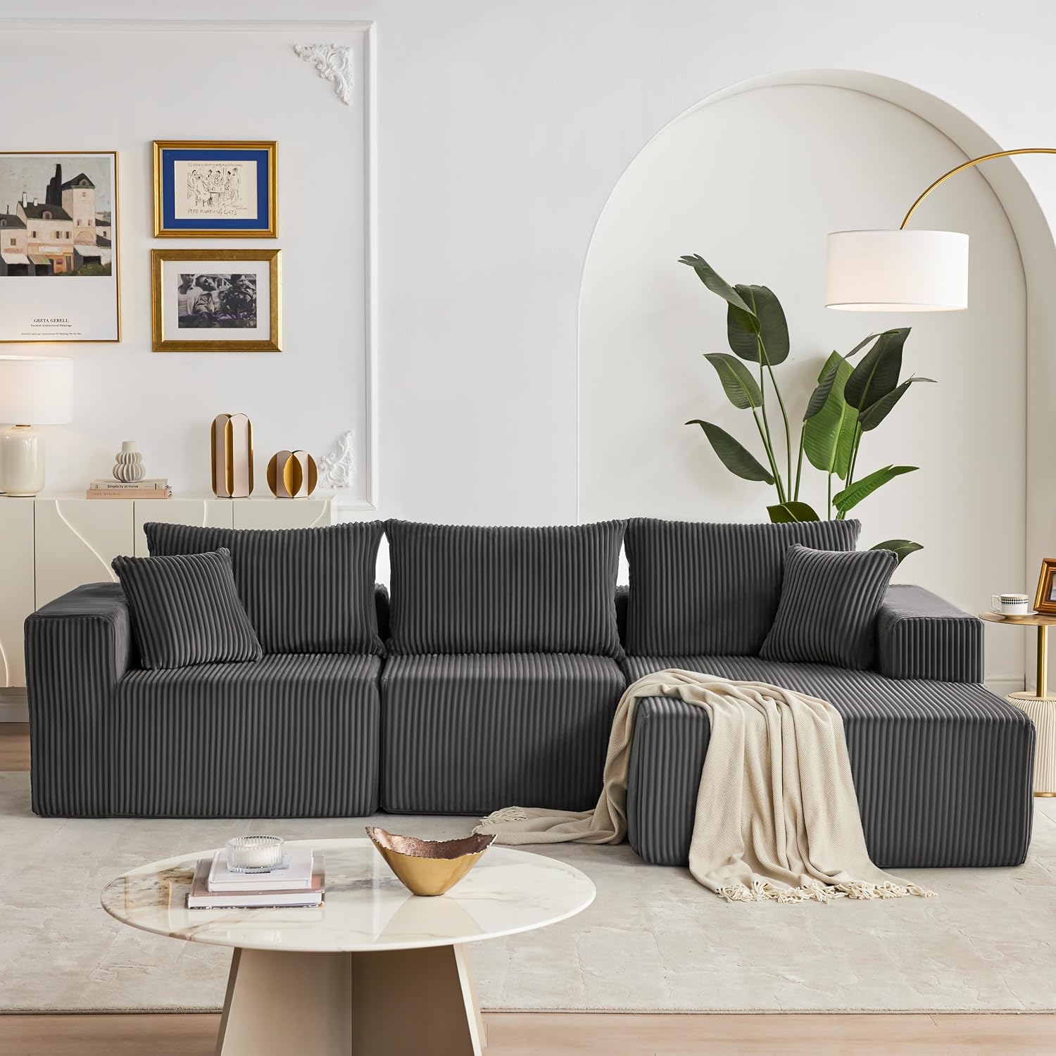 Weture 108' Modular Sectional Sofa, Cloud Sectional Couch with Deep Seat, Modern Modular L-Shape Sofa with Chaise,Upholstered Boneless Couches for Living Room Bedroom (Corduroy, Darkgrey)