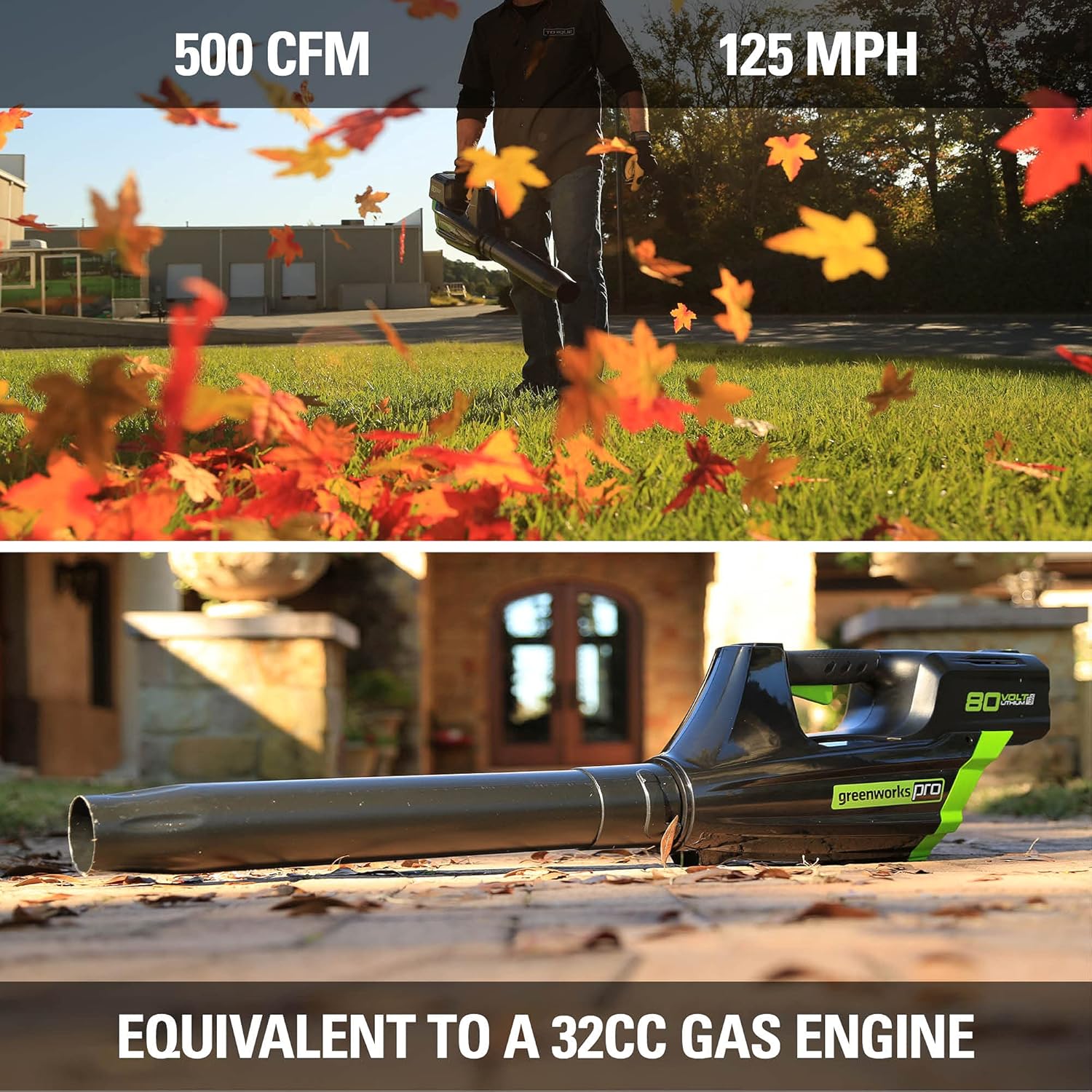 Greenworks 80V Brushless Cordless Yard Tool Combo Kit with 2.0Ah Battery & Rapid Charger – 16' Dual-Line String Trimmer and 500 CFM / 125 MPH Leaf Blower, Variable Speed, 4-Year Warranty