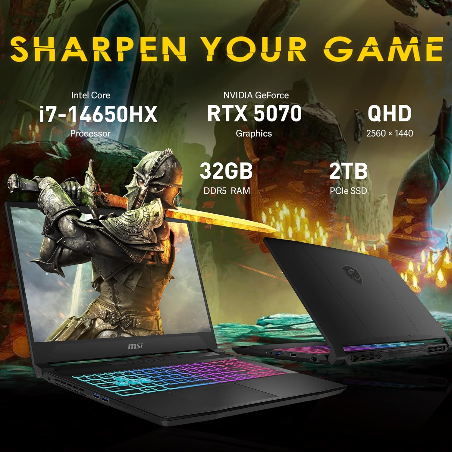 msi Katana 15.6' QHD 165Hz Gaming Laptop, Intel i7-14650HX, GeForce RTX 5070 8GB GDDR7, 32GB DDR5, 2TB SSD, 4-Zone RGB Backlit Keyboard, Cooler Boost 5, Win 11, Black, 512GB Docking Station Set