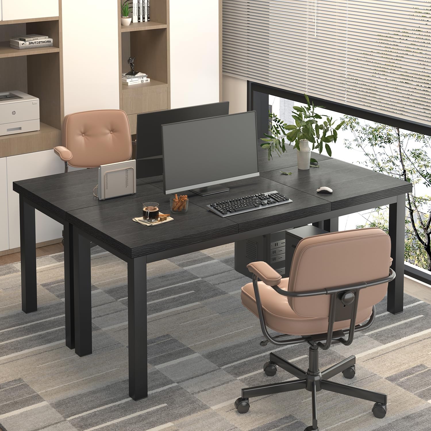 55 Inch Computer Desk, Modern Table with Thick Tabletop, Small Gaming Desk with Adjustable Feet, Study Writing Table for Home Office Work, Black