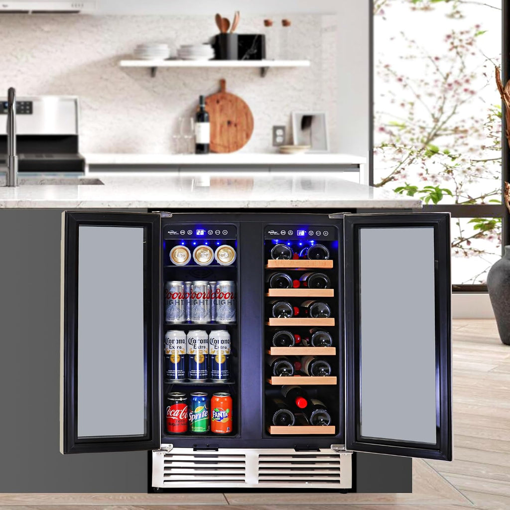 Koolatron 18 Bottle 56 Can Wine Fridge – Wine Cooler with Glass Door, 150 L Beverage Can Refrigerator, Digital Temperature Control/Dual temperature zone, Ideal for White,Red & Sparkling Wine