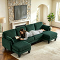 VINGLI 108' W U-Shaped Sectional Couches for Living Room, Sturdy Wooden Armrest Corduroy Cloud Couch with Double Chaise, High Support Modern 4-Seat Sectional Sofa for Apartment, Offices, Dark Green
