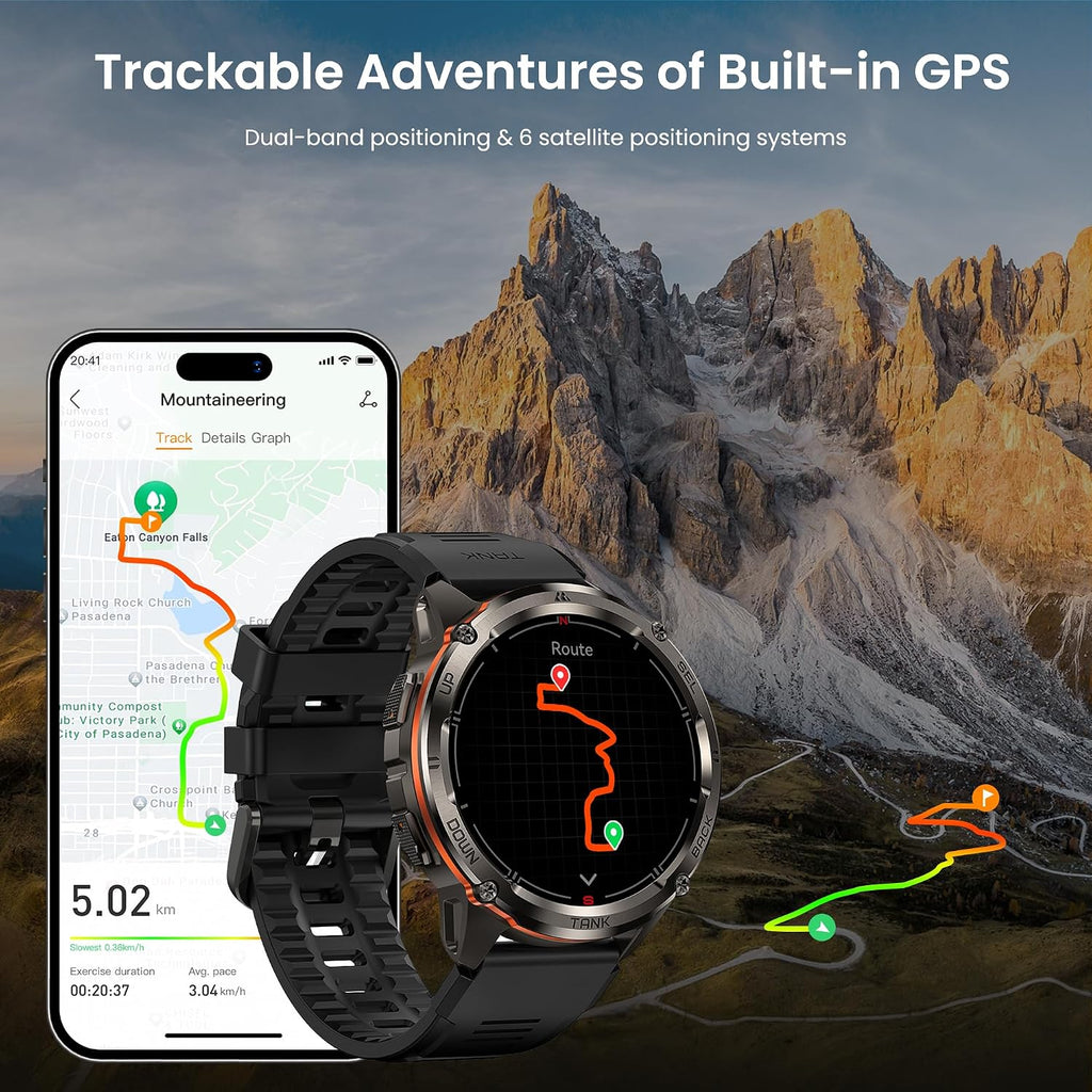KOSPET Tank T3 Ultra 2 Smart Watch for Men GPS, Extra-Long Battery, Full Stainless Steel Body Rugged Smartwatch with Bluetooth Calling, 1.43' AMOLED Display, Pressure&Altitude&Compass