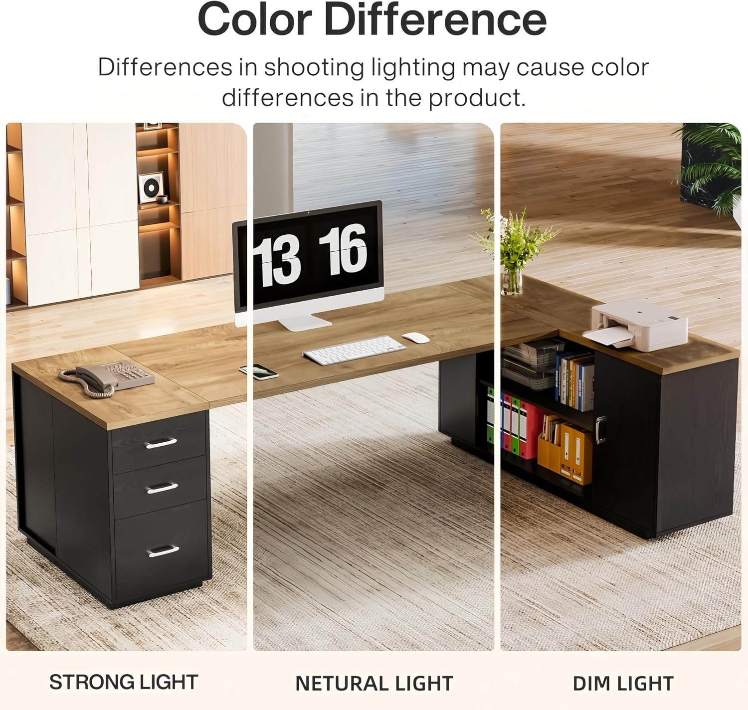 Tribesigns 85.8-Inch L-Shaped Executive Desk with File Drawers, Door Cabinet & Shelves, Extra Large Commercial Office Desk, Modern Professional Office Table, Business Furniture, Natural & Black