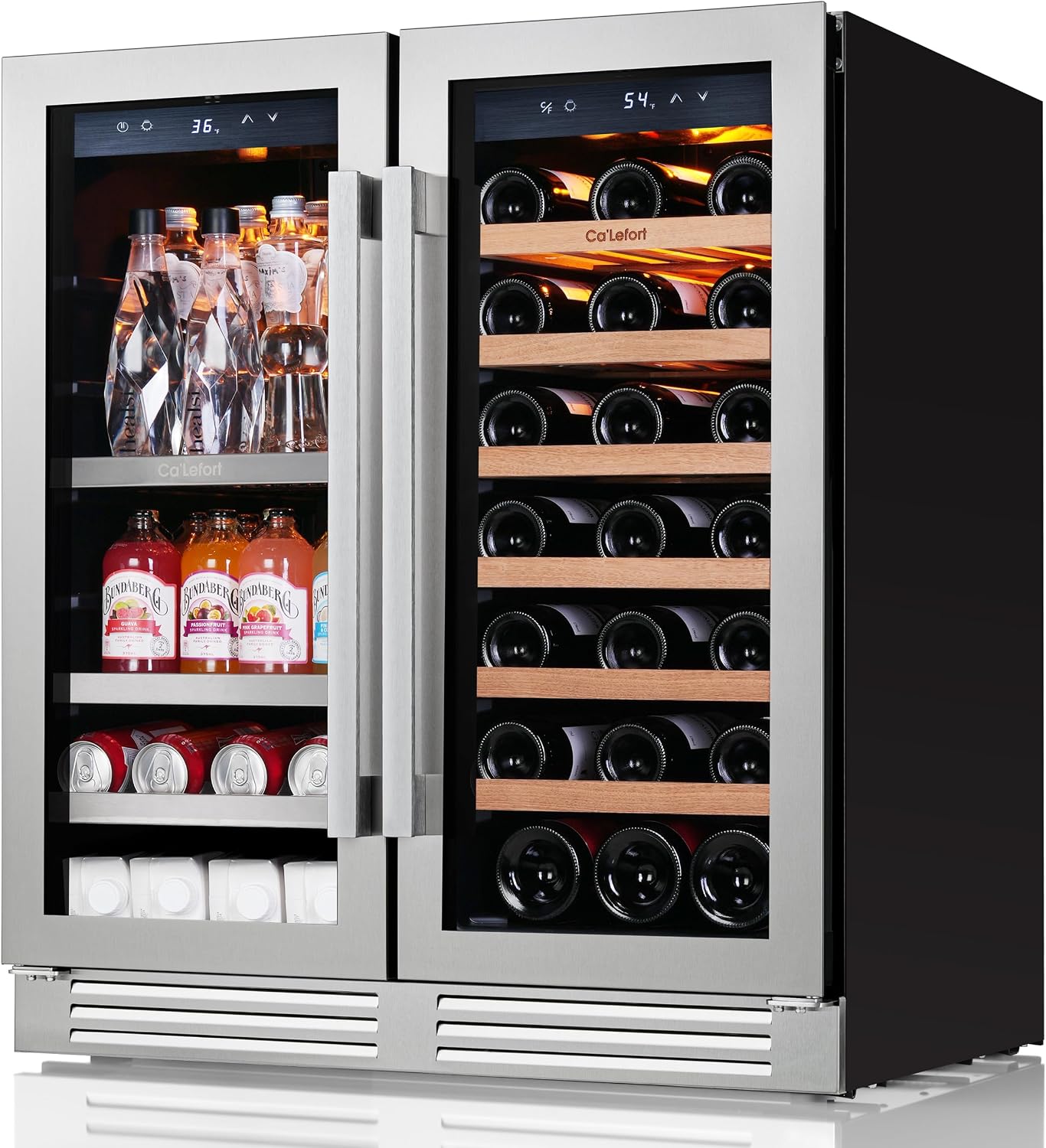 Ca'Lefort 30 Inch Wine and Beverage Refrigerator, Dual Zone 36-72°F Temp Control, Holds 80 Can & 33 Bottle, Adjustable Shelves & 3 LED Light, Built-in Under Counter Freestanding for Home/Kitchen/Bar