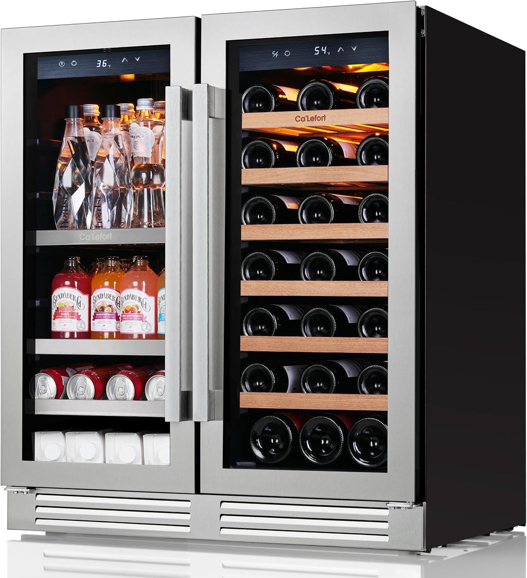 Ca'Lefort 30in Wine Fridge & Beverage Refrigerator with 3 Color LED Lights, Independent Dual Temp Zone Mini Fridge, Built-in/Freestanding Cooler for Wine/Beer Lovers, for Home, Kitchen, Office, Bar